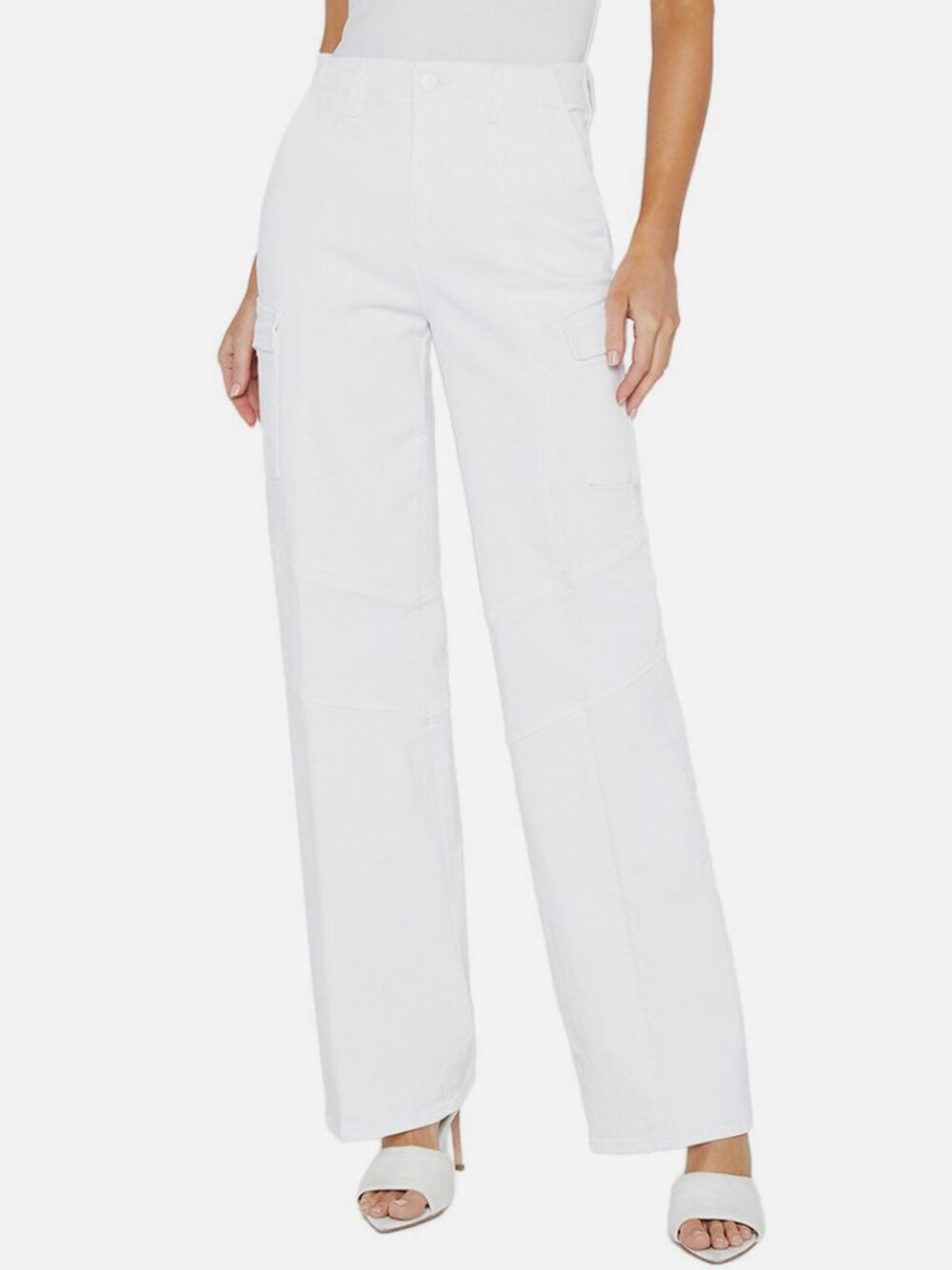 L'Agence Women's White Brooklyn High-Rise Utility Wide Leg Jeans Pants Size 24